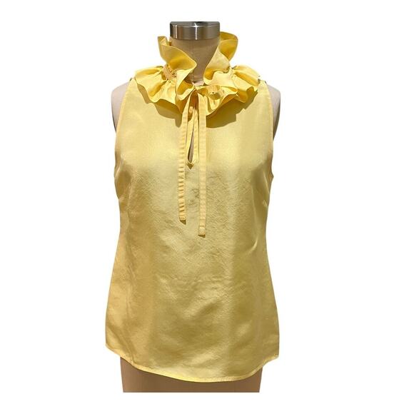 Kate Spade Yellow 100% Silk Sleeveless Top Blouse Ruffle Neck size 2 - Picture 1 of 11